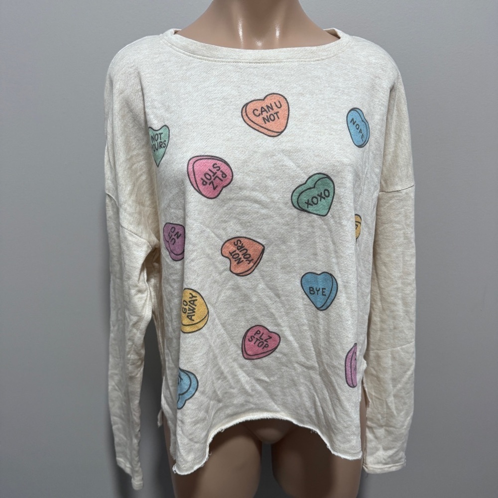 Phil Love Conversation Heart Valentine’s Day Sweatshirt Top Large